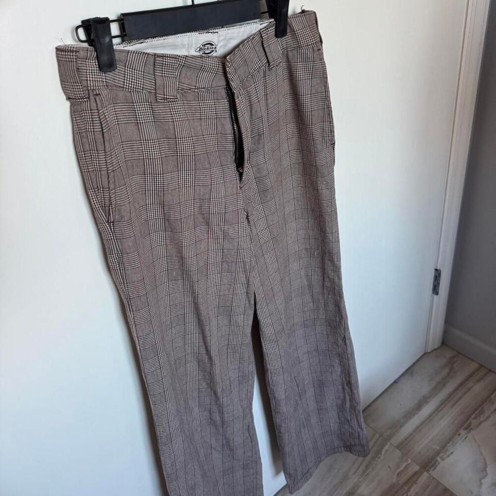 Wide leg brown/tan vintage dickies size 2 women’s checkered pants cotton